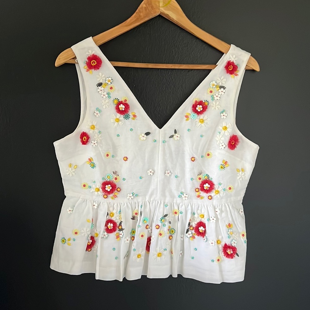 J. Crew Embellished Linen Peplum Top